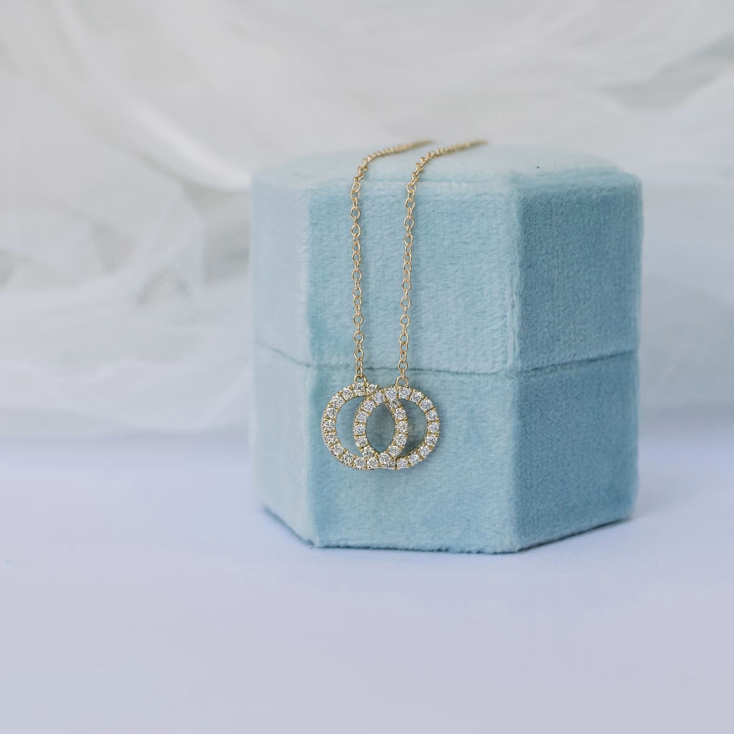 1.50 CT Round Moissanite Diamond Double Circle Pendant Necklace in Solid Gold 5